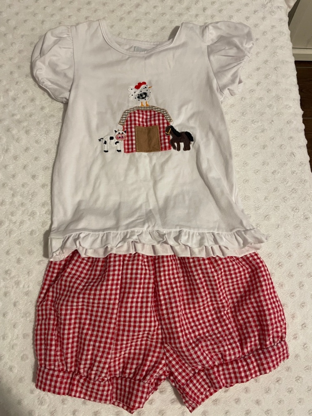 Girls White Top & Red Gingham Shorts Matching Set